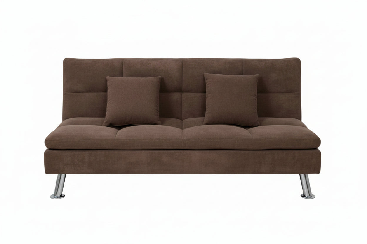 BOL "CATHERINE" Chocolate, 75" Wide, Klick Klack, Fabric, Chrome Legs, Folds Flat as a Sleeper