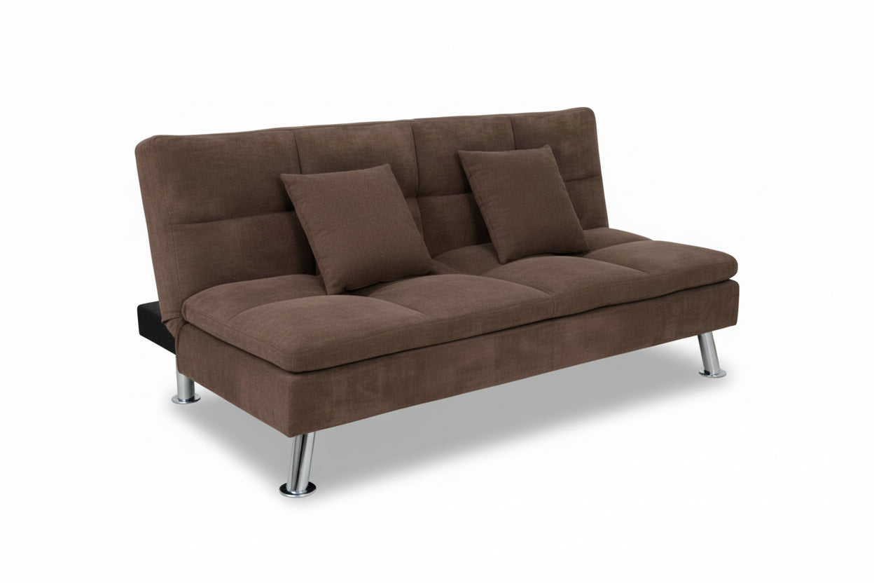 BOL "CATHERINE" Chocolate, 75" Wide, Klick Klack, Fabric, Chrome Legs, Folds Flat as a Sleeper