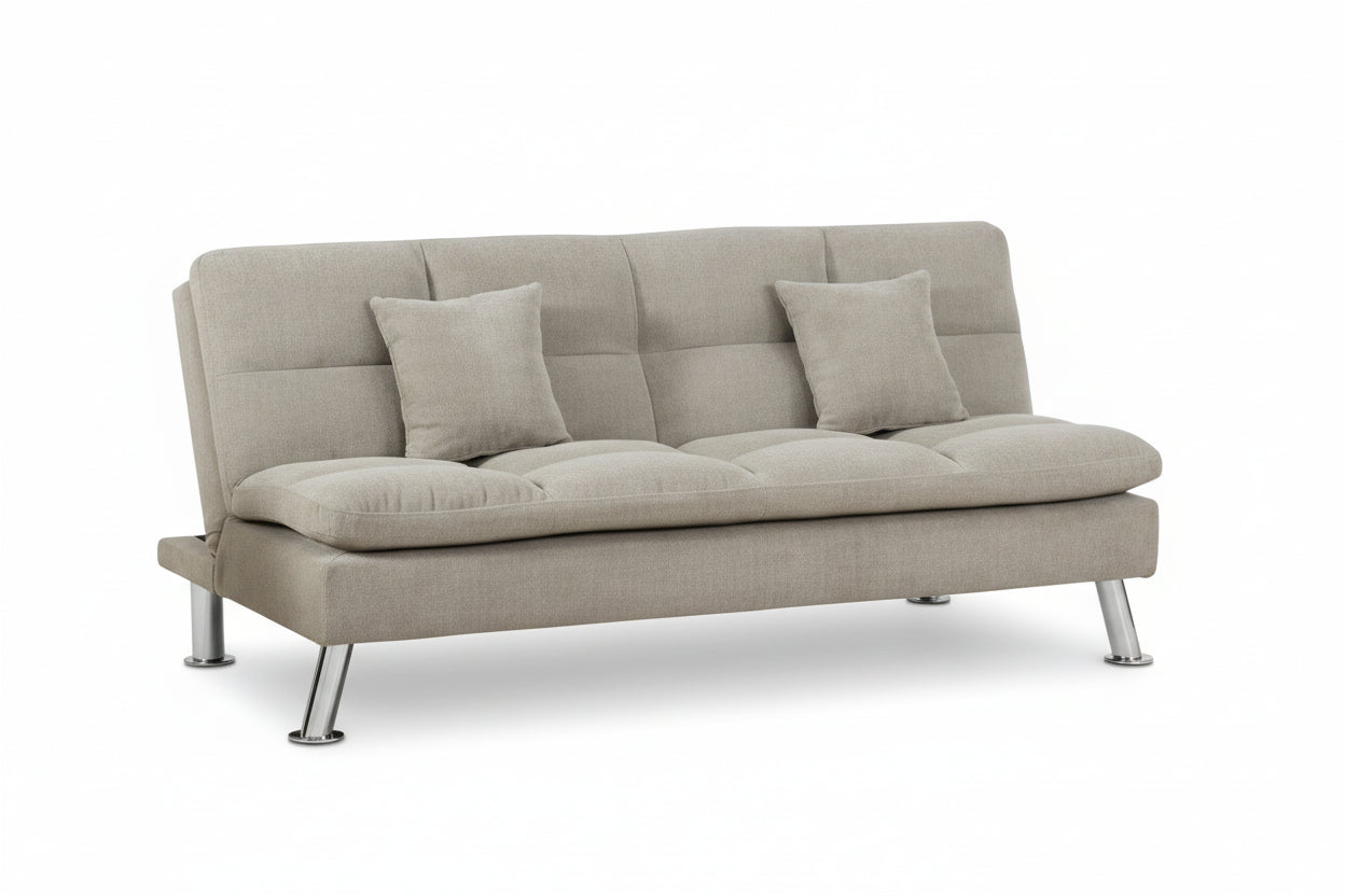 BOL "CATHERINE" Grey,  75" Wide, Klick Klack, Fabric, Chrome Legs, Folds Flat as a Sleeper