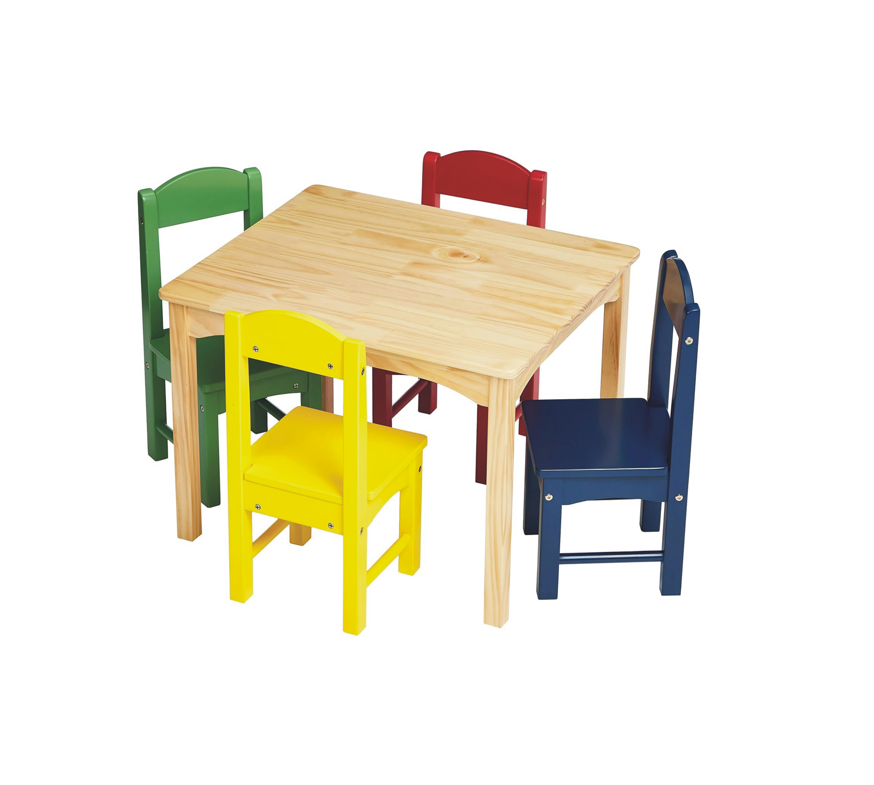 JL Kid's Dining Set, 5Pc, 26" Solid Pine Table, 4 Fun Coloured Chairs