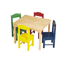 JL Kid's Dining Set, 5Pc, 26" Solid Pine Table, 4 Fun Coloured Chairs