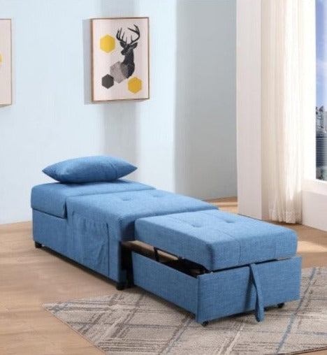Chair / Bed convertible in Blue Fabric  BOL- 075BL