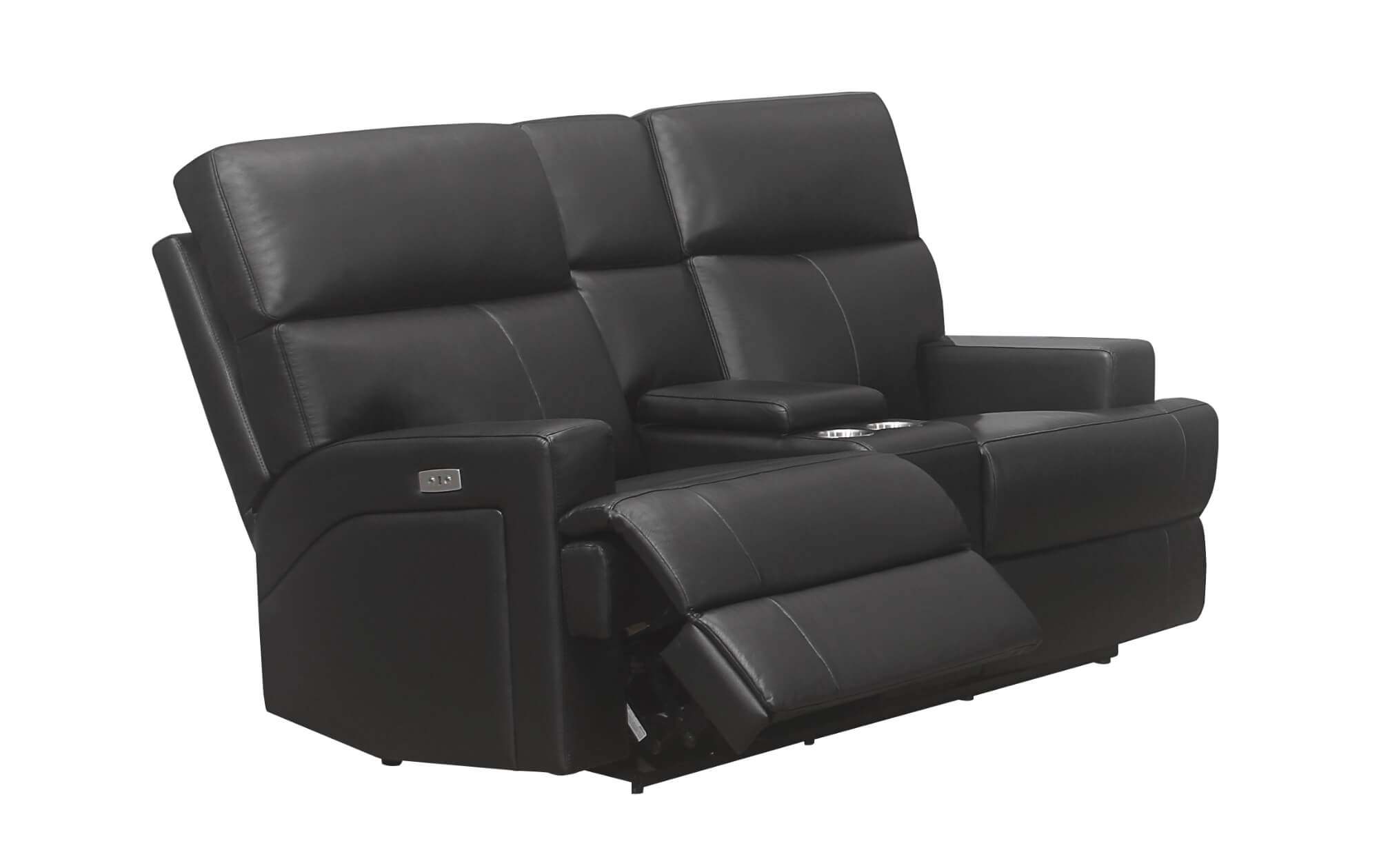 MZ-ETHOS Power Recliner, Black, Love Seat, Faux Leather, Drink Holders