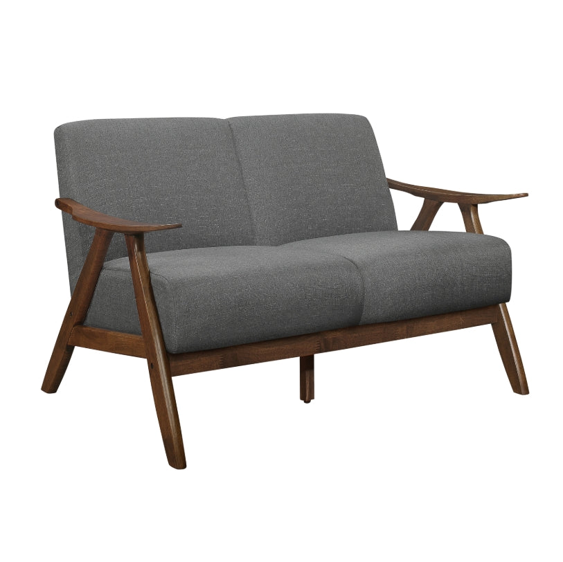 MZ-1138 Love Seat, Grey, Linen Fabric, Walnut Wood Frame