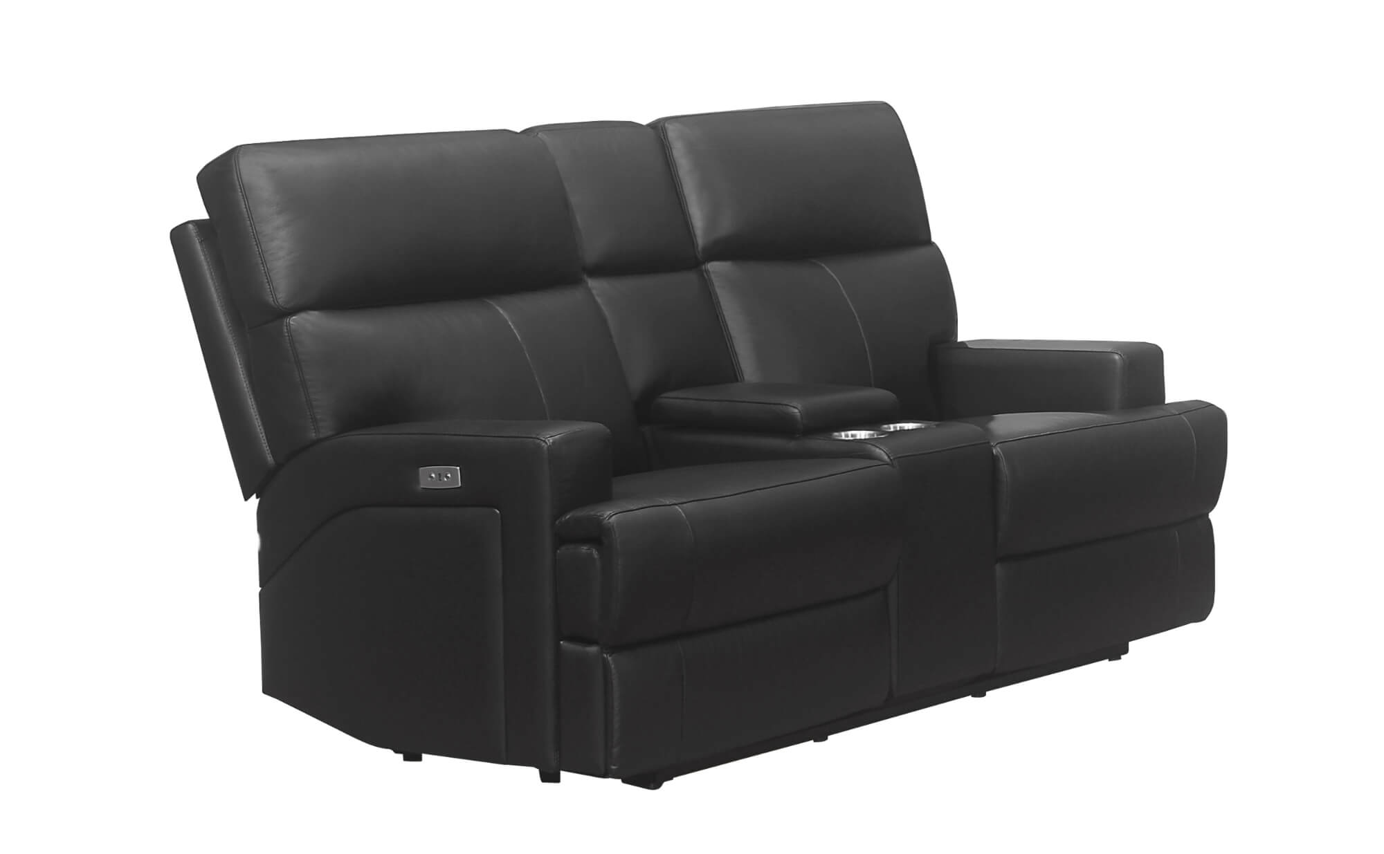 MZ-ETHOS Power Recliner, Black, Love Seat, Faux Leather, Drink Holders