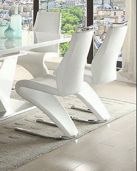MZ-MANHATTAN Dining Chair, White, Faux Leather, Chrome Frame, CLEARANCE