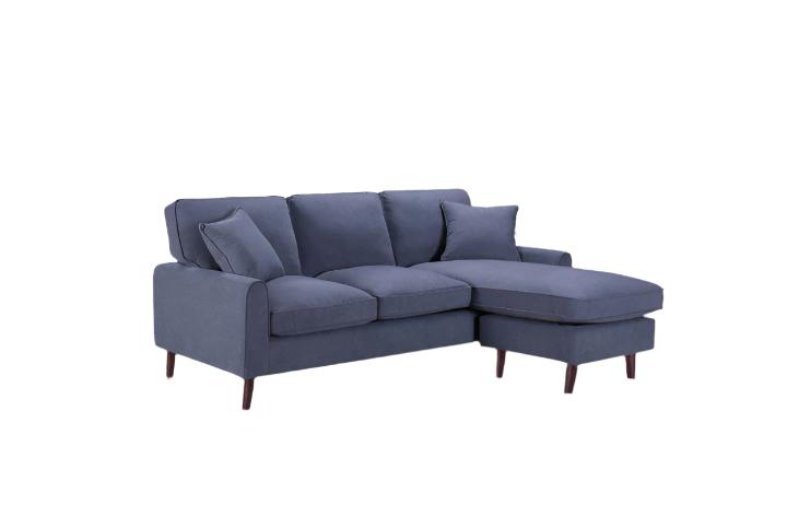 BOL MONA-G Sectional Sofa, 77" Wide, Grey, Velvet, Reversible Chaise