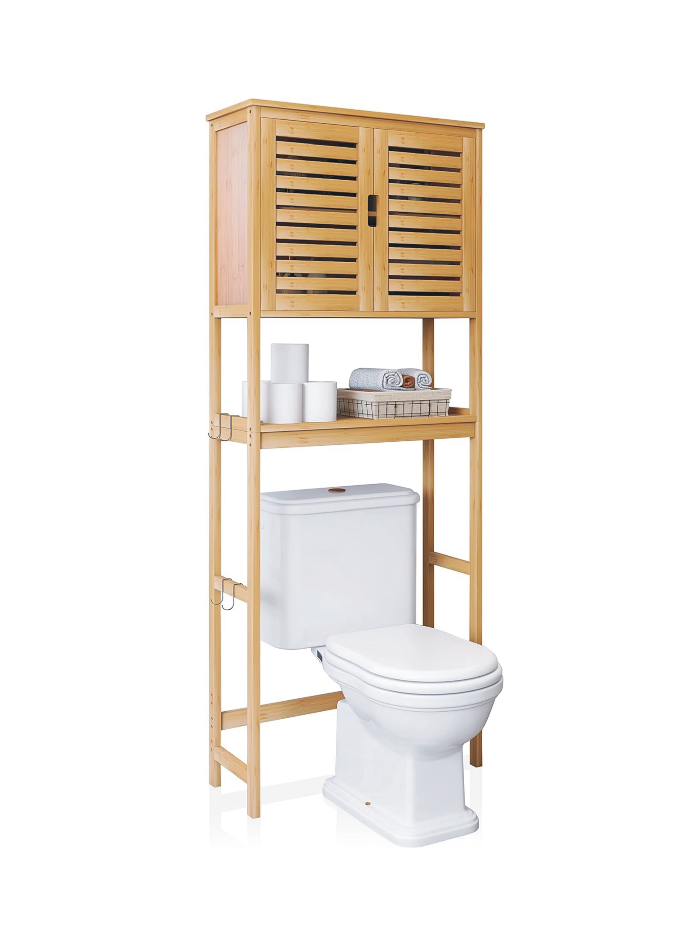 JL-2457N  Over The Toilet Storage Cabinet, Natural , 2 Door Bamboo Cabinet