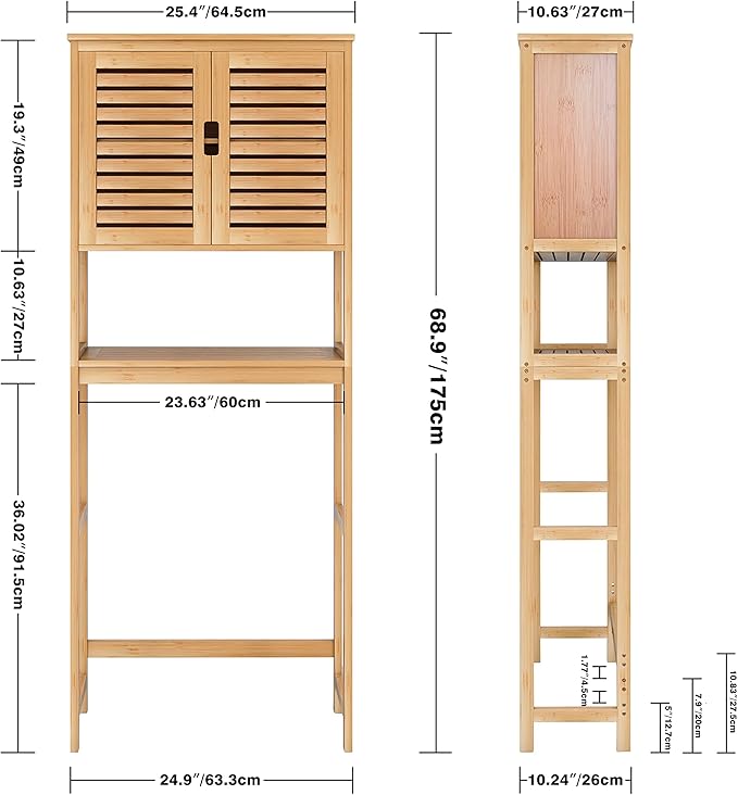 JL-2457N  Over The Toilet Storage Cabinet, Natural , 2 Door Bamboo Cabinet