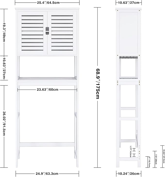 JL-2457W  Over The Toilet Storage Cabinet, White, 2 Door Bamboo Cabinet