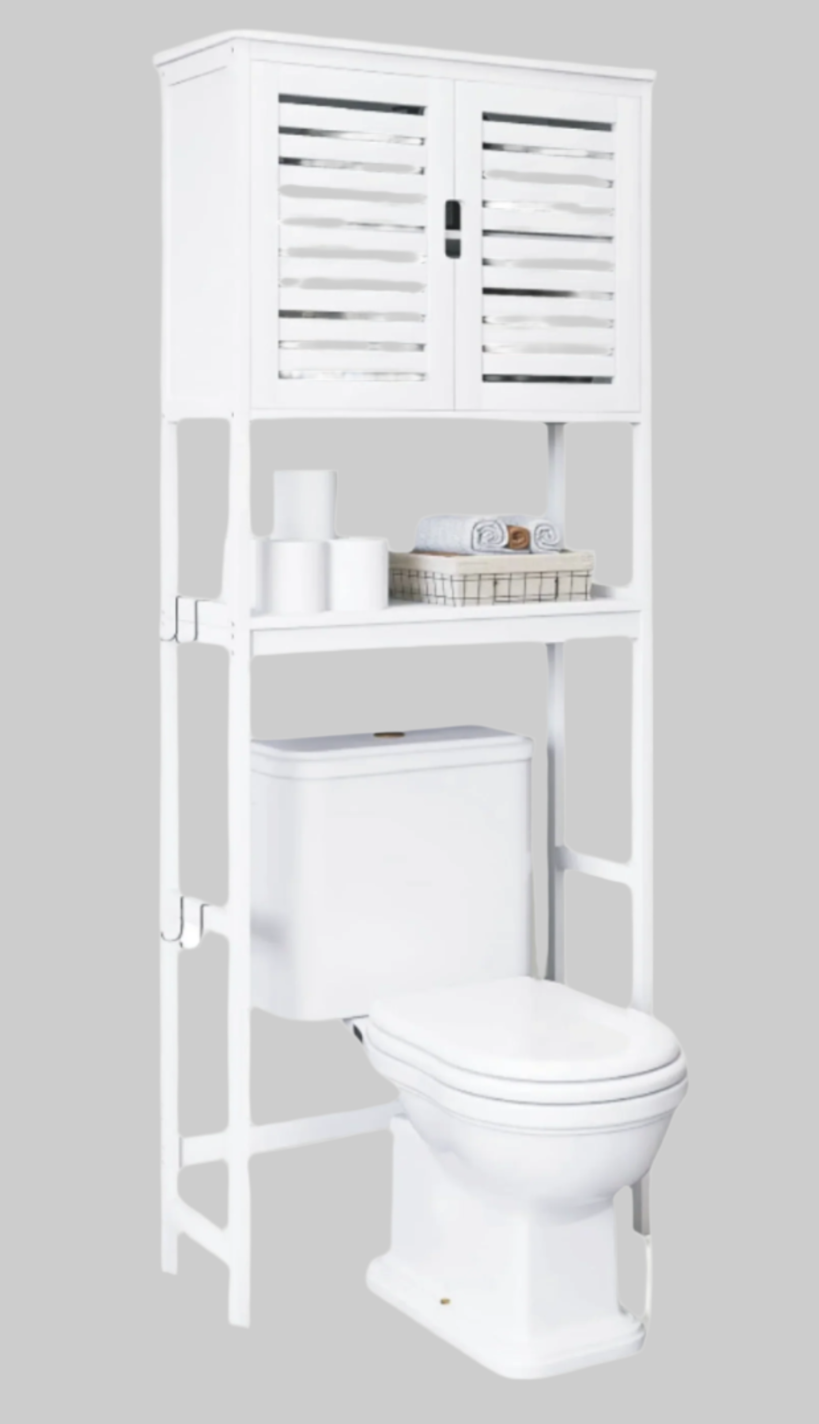 JL-2457W  Over The Toilet Storage Cabinet, White, 2 Door Bamboo Cabinet