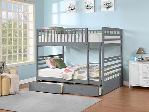 B-115 Bunk Bed, Grey, Double / Double, Wood, 2 Pullout Storage Drawers