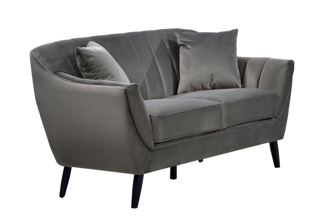 MZ-MILA Love Seat, Grey, Velvet, Black Legs