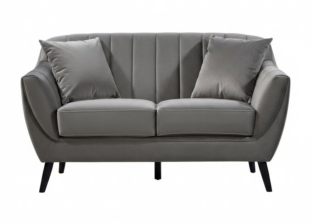 MZ-MILA Loveseat, Grey, Velvet, Black Legs