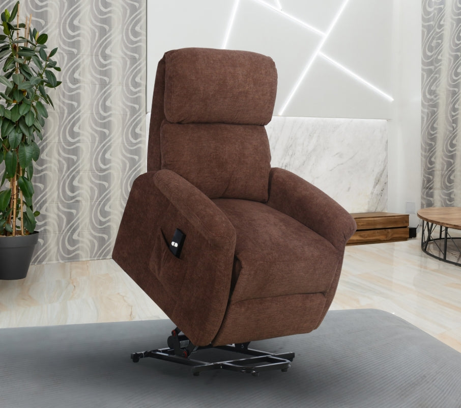 MZ-99113B Recliner, Power, Lift, Brown Fabric