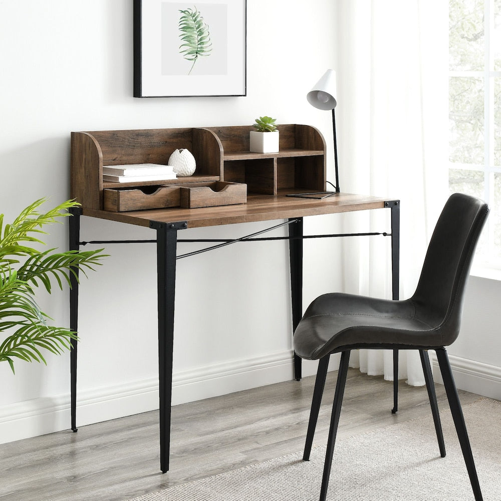 JL-0627SD Secretary Desk, 42" Wide, Hutch and Storage Drawers, Brown Recliamed Colour