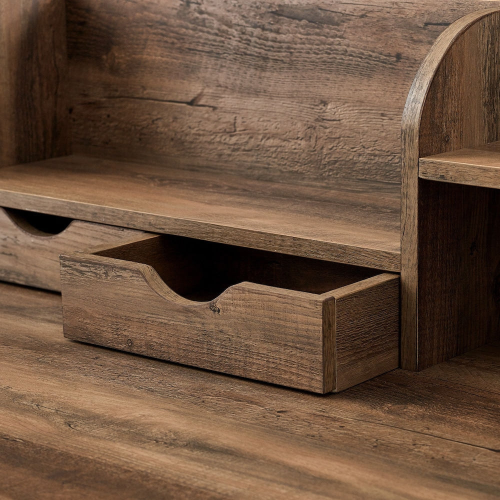 JL-0627SD Secretary Desk, 42" Wide, Hutch and Storage Drawers, Brown Recliamed Colour
