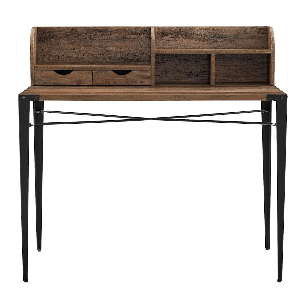 JL-0627SD Secretary Desk, 42" Wide, Hutch and Storage Drawers, Brown Recliamed Colour