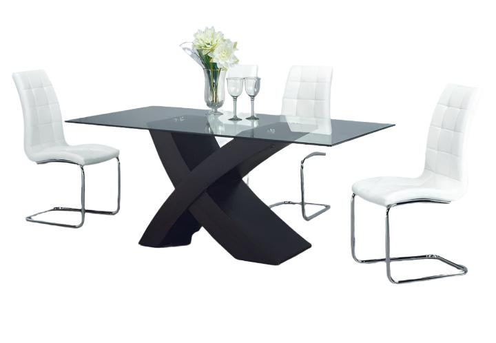 T-1092 | C-1751 - 5Pc or 7Pc Dining Set, 67" Glass Top Table with White Chairs