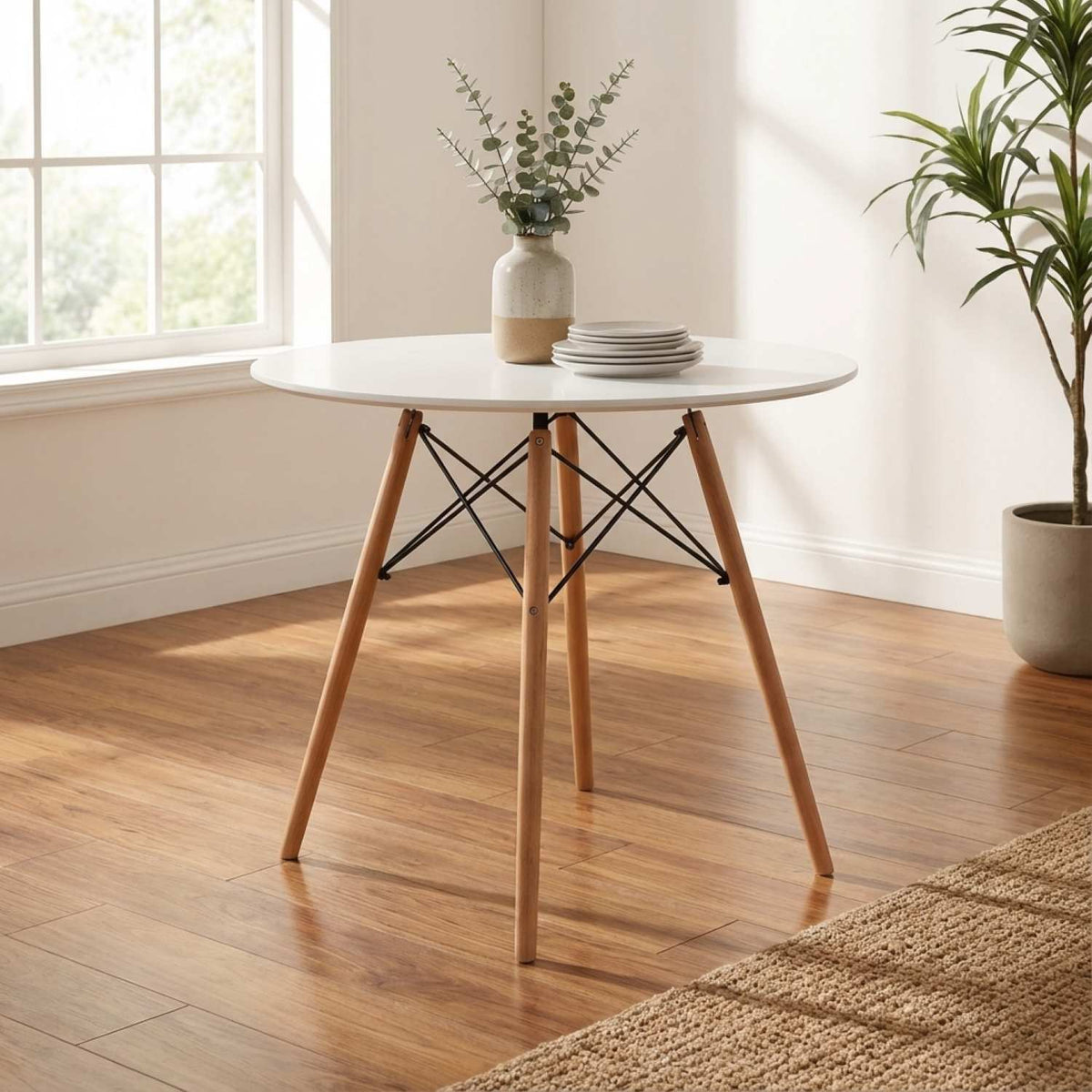 T-1405 Dining Table, White, 32" Round Top, Eiffel Style