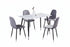 T-1580 Dining Table, 51" White Marble Glass Top, Black Legs, Silver Tips