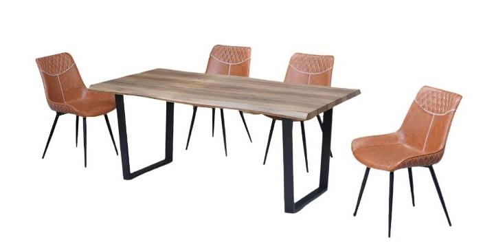 T-1810 | C-1825 - 5Pc or 7Pc Dining Set, 71" Faux Live Edge Table, Brown Chairs