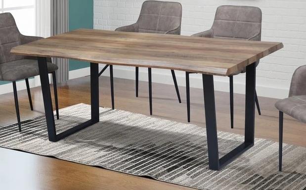 T-1810 Dining Table, 71" Faux Live Edge Top, Black Legs