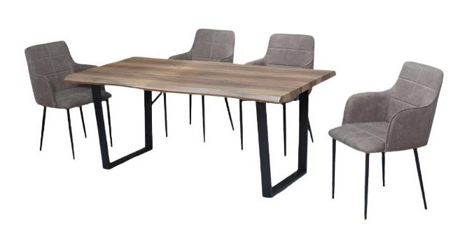 T-1810 | C-1835 - 5Pc or 7Pc Dining Set, 71" Faux Live Edge Table, Brown Chairs