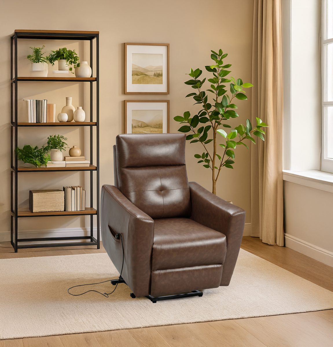 TUS-1032 Power Recliner, Lift Chair, Brown, Faux Leather
