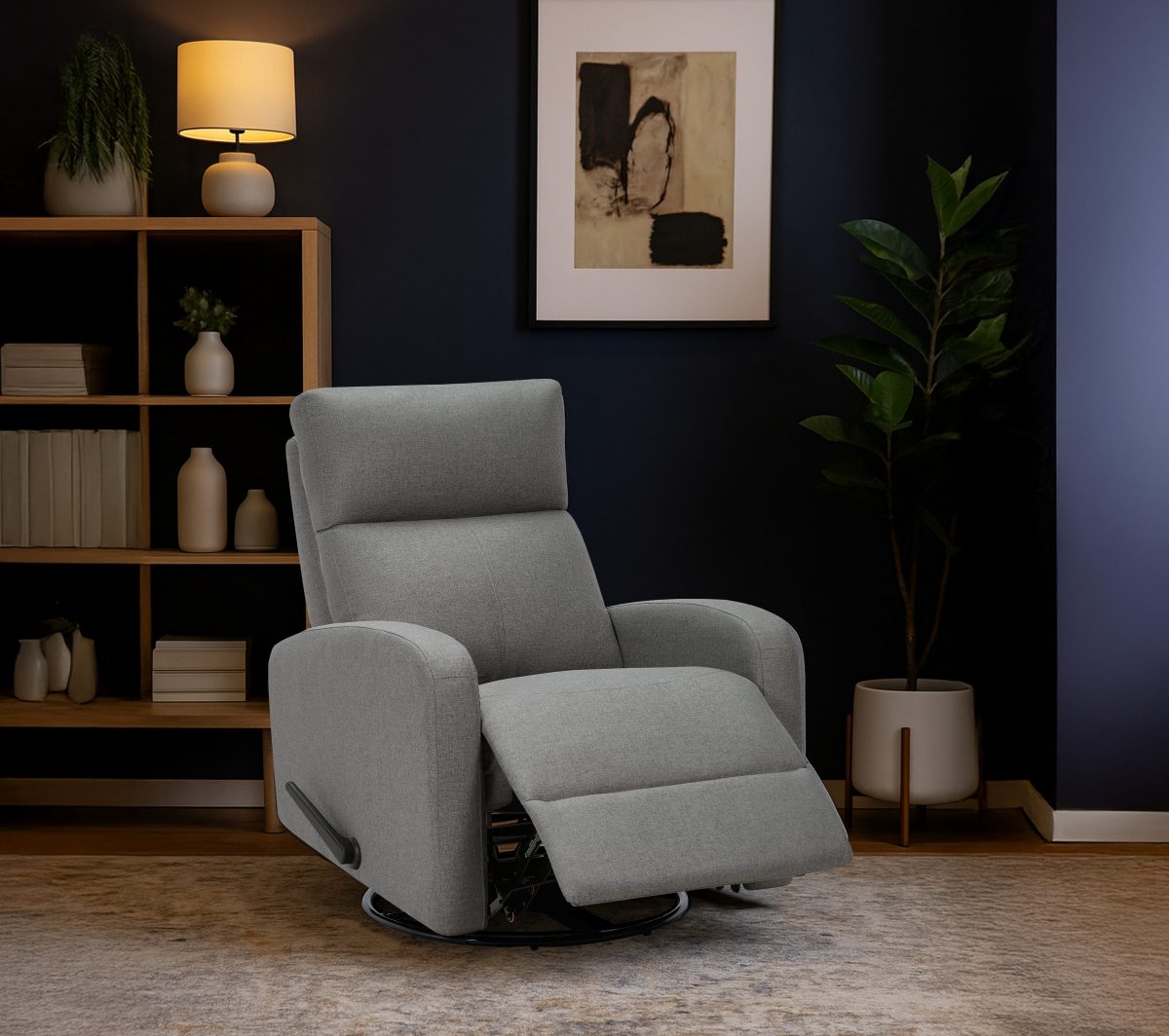 TUS-1041 Recliner, Swivel, Grey Fabric
