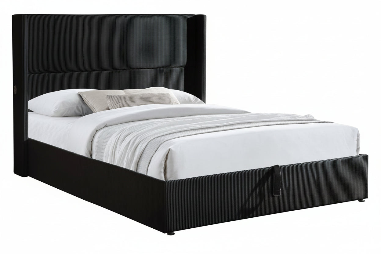 TUS-2164 Lift Bed, Black, Corduroy, Velvet, Under Bed Storage, USB Charging Ports