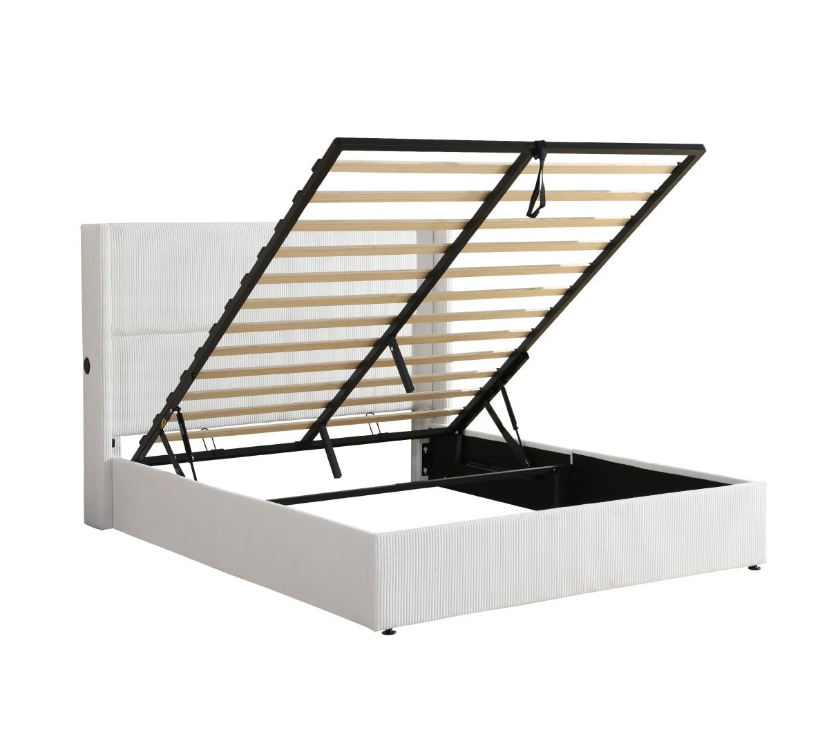 TUS-2164 Lift Bed, White, Corduroy, Velvet, Under Bed Storage, USB Charging Ports