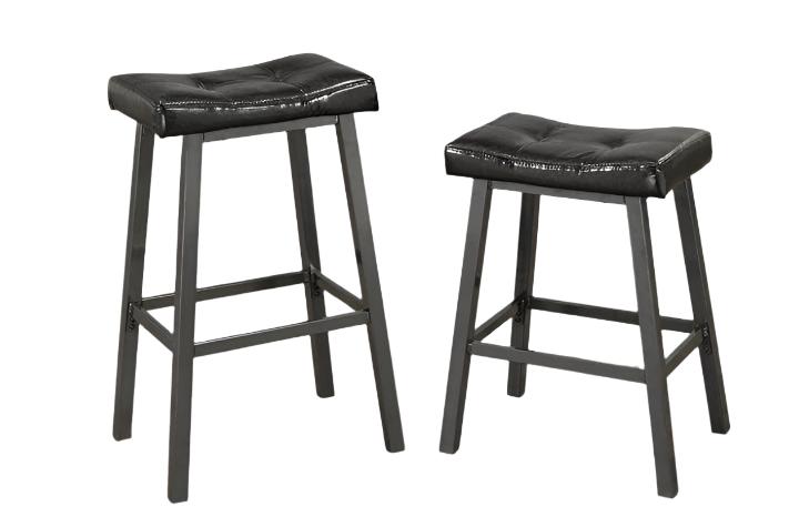 TUS-3221 Bar / Counter Stools, Grey Frame, Black Faux Leather Seat, 24" High or 29" High