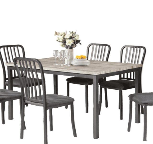 TUS-3722 Dining Table 60", Light Grey Table, Gun Metal Frame