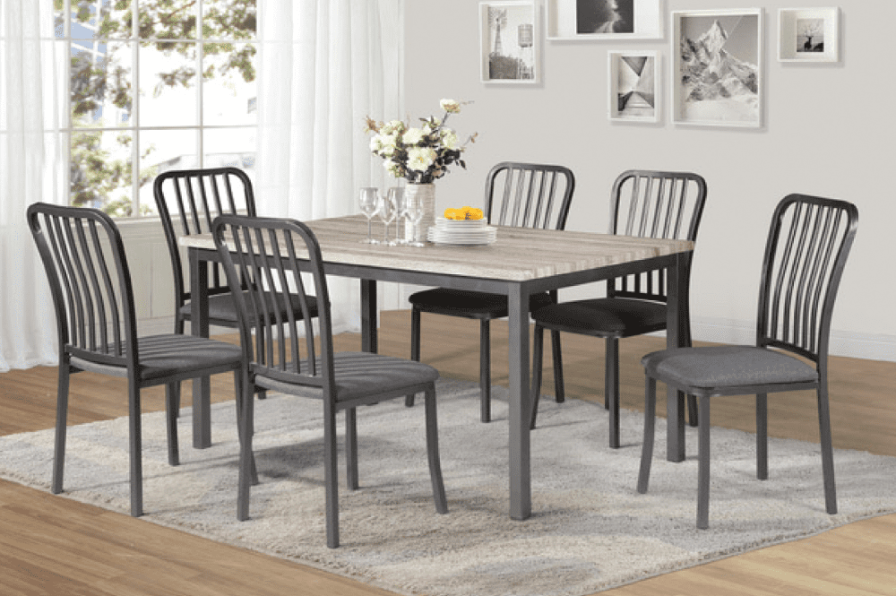 TUS-3722 Dining Table 60", Light Grey Table, Gun Metal Frame