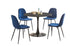 5Pc Dining Set - 40" Black  Round Table + 4 Blue Velvet Chairs  TUS 3810B | 215GBL