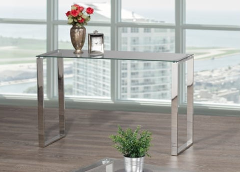 TUS-5015 3Pc Set, Console Table, Coffee Table, End Table, Glass Top, Chrome Frame