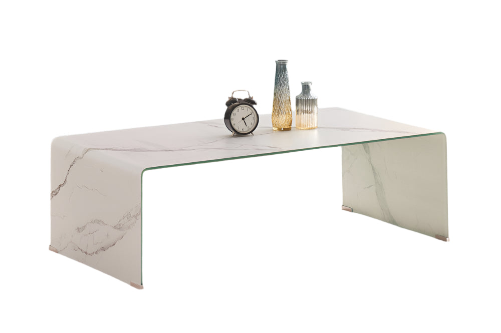 TUS-5601 Glass Coffee Table, White Marble Finish, 44" long