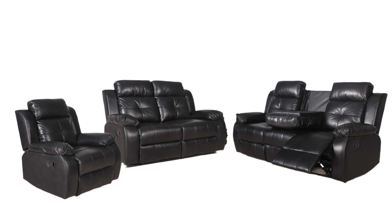 "VINCENT BLACK" Reclining Sofa Set, OR Individual Components, Black, Faux Leather