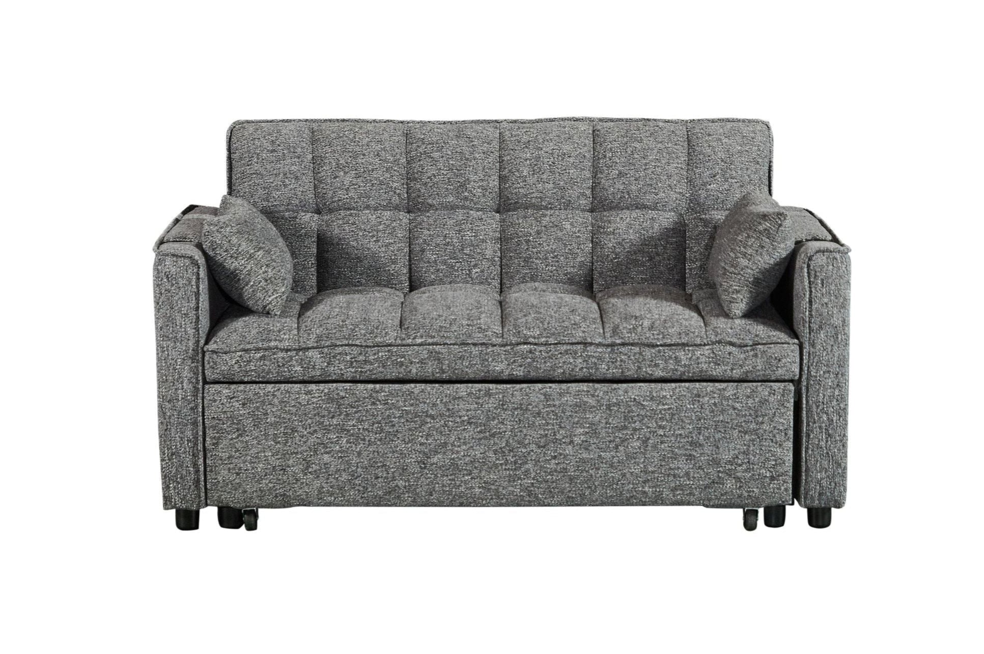 "VANESSA" Couch, Charcoal Chenille Fabric, 56" Wide, Condo Size, Folds into a Bed