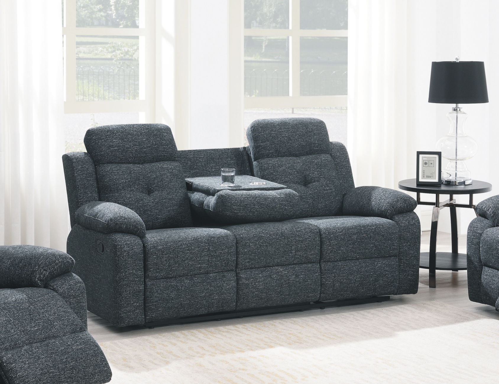 "VINCENT GREY" Reclining Sofa Set, OR Individual Components, Charcoal Grey, Fabric