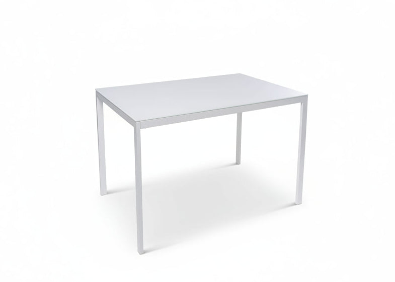 JL  0626WL Dining Table, White Glass Top, White Metal Frame, 44" x 30"