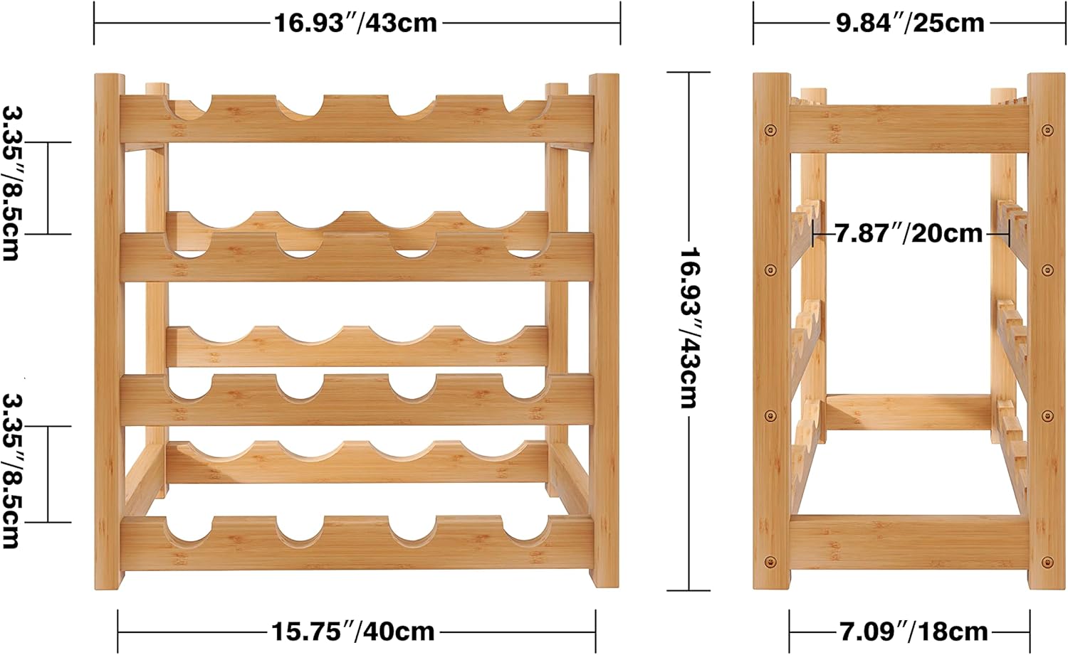 JL Wine Rack, Natural, Free Standing, 4 Layer