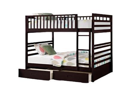 B-115 Bunk Bed, Espresso, Double / Double, Wood, 2 Pullout Storage Drawers