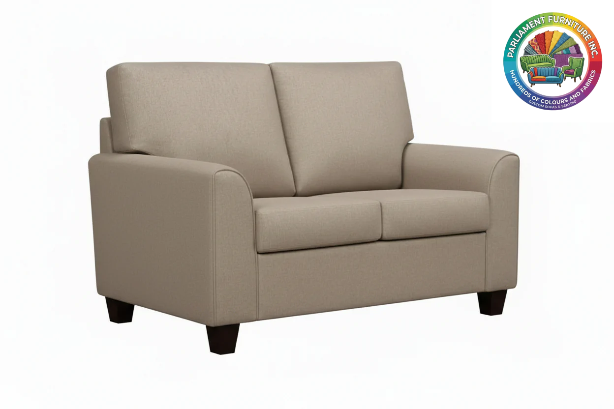 Badged - REL "LEAH" Loveseat, Many Colours and Fabrics Available, Canadian Made