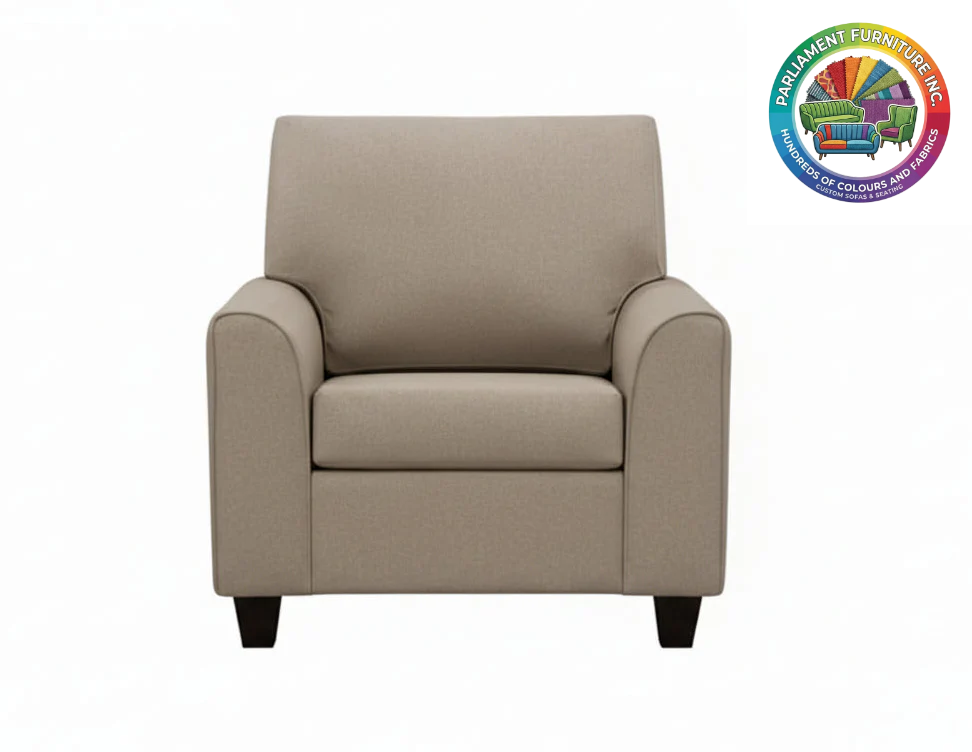 Badged - REL "LEAH" Armchair, Many Colours and Fabrics Available, Canadian Made