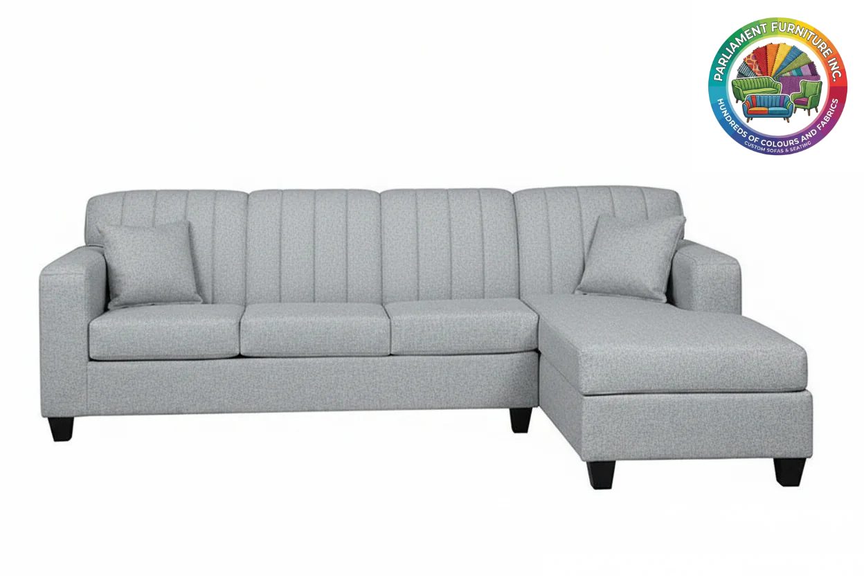Badged - Rel 1515 Sectional Sofa, Channel Back, 102" Wide, Many Fabrics and Colours, Order Chaise Left or Chaise Right, Canadian Made