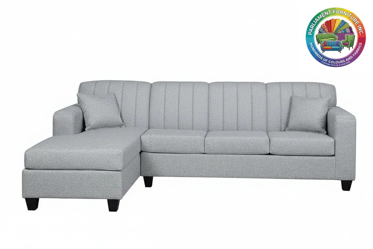 Badged - Rel 1515 Sectional Sofa, Channel Back, 102" Wide, Many Fabrics and Colours, Order Chaise Left or Chaise Right, Canadian Made