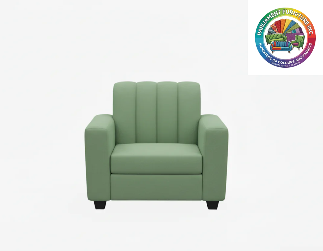 Badged - REL 1515 Armchair, Channel Back , Many Fabrics and Colours Available, Canadian Made