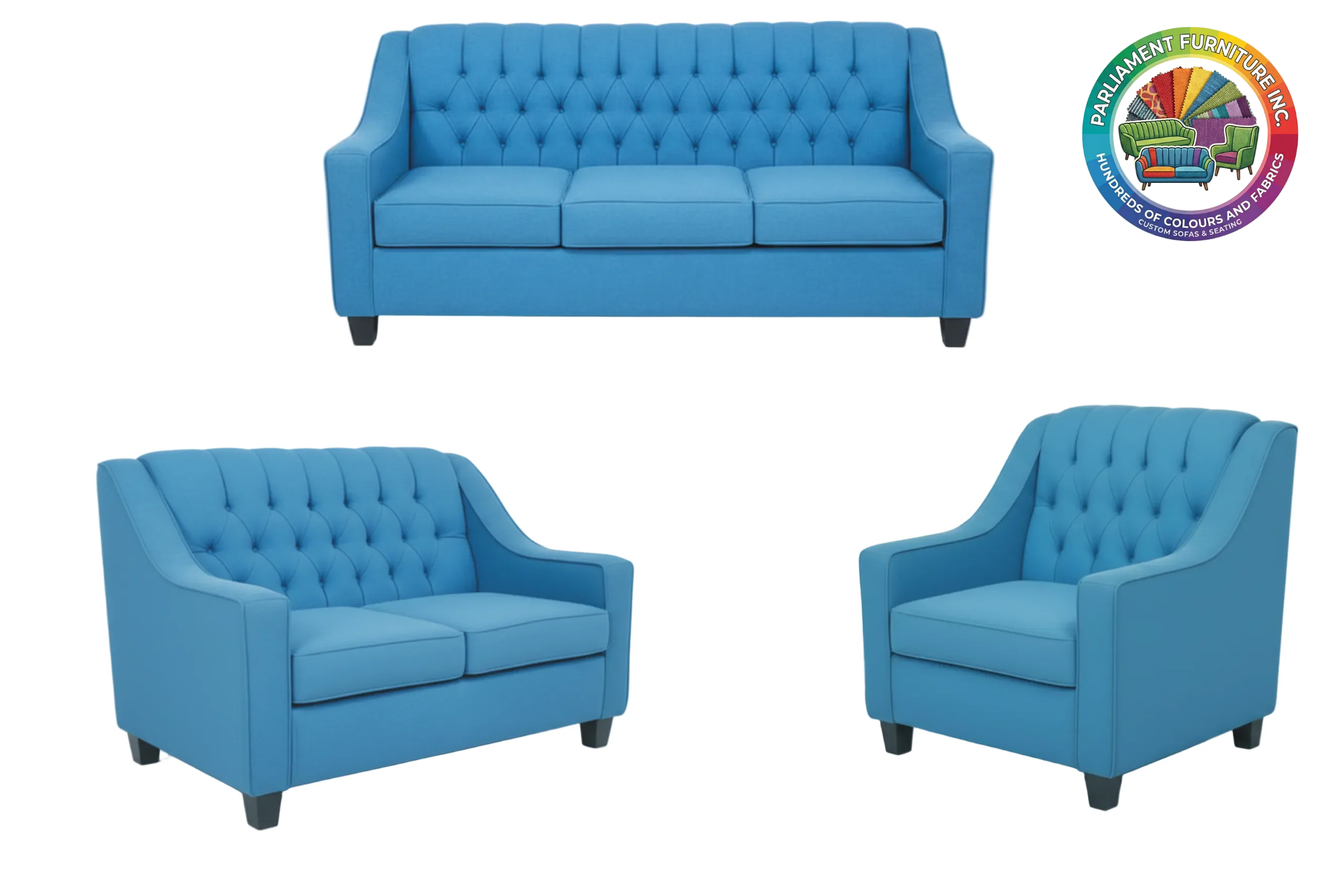 Badged - REL 1650 Sofa Set, 3Pc, Deep Button Tufting, Many Fabric & Colour Choices, Canadian Made